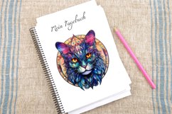 Watercolor Stained Glass Cosmic Cat Clipart Bundle Product Image 4