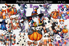 Halloween Patchwork Ghost Clipart Bundle| Quilted Spirits Product Image 1