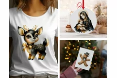 Black & Gold Santa reindeer Clipart PNG Product Image 3