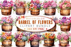 Watercolor Barrel of Flowers Clipart Bundle Product Image 1