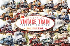Watercolor Vintage Train Clipart Bundle Product Image 1