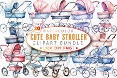 Cute Baby Stroller Watercolor Clipart Bundle Product Image 1