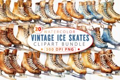 Watercolor Vintage Ice Skates Clipart Bundle Product Image 1