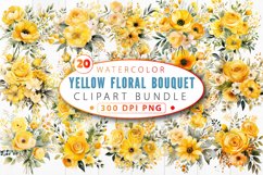 Watercolor Yellow Floral Bouquet Clipart Bundle Product Image 1