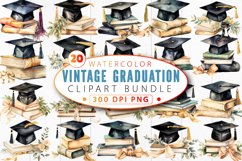 Watercolor Vintage Graduation Clipart Bundle Product Image 1