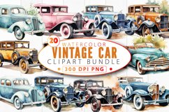 Watercolor Vintage Car Clipart Bundle Product Image 1