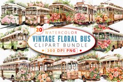 Watercolor Vintage Floral Bus Clipart Bundle Product Image 1