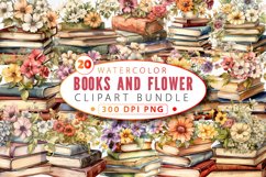 Vintage Books and Flower Clipart Bundle Product Image 1