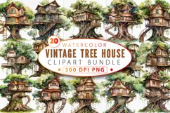 Watercolor Vintage Tree House Clipart Bundle Product Image 1