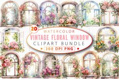Watercolor Vintage Floral Window Clipart Bundle Product Image 1