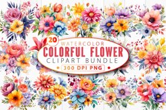 Watercolor Colorful Flower Clipart Bundle Product Image 1