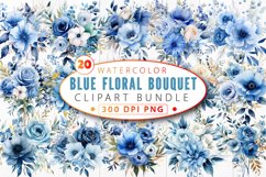 Watercolor Blue Floral Bouquet Clipart Bundle Product Image 1