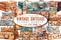 Watercolor Vintage Suitcase Clipart Bundle Product Image 1
