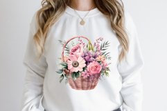 Watercolor Basket Floral Bouquet Clipart Bundle Product Image 2