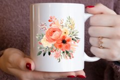 Watercolor Coral Floral Bouquet Clipart Bundle Product Image 3