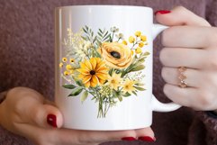 Watercolor Yellow Floral Bouquet Clipart Bundle Product Image 3