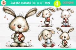 Easter Cute Whimsical Bunny Clipart PNG Product Image 1