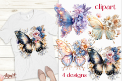 Floral butterfly clipart, flowers butterfly T-shirt design Product Image 1