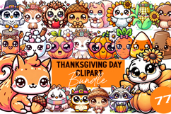 Cute Kawaii Thanksgiving Clipart | Fall BUNDLE PNG Product Image 1