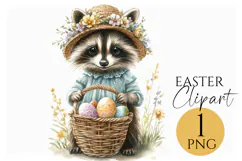 Easter Raccoon Clipart | Cute Vintage Animal PNG File Product Image 1