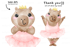 Watercolor Capybara Ballerina Clipart Ballet Animal Product Image 4