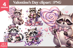 Valentines day clipart Valentine Candy Raccoon Clipart Product Image 1
