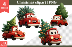 Cute Christmas clipart, red truck clipart for sublimation Product Image 1
