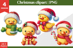 Knitted Christmas Clipart, Christmas Crochet Duck Clipart Product Image 1