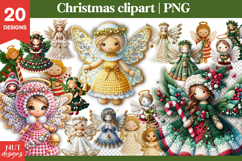 Knitted Christmas Bundle, Crochet Christmas Angels Clipart Product Image 1