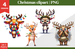 Christmas Clipart, Cute Christmas Reindeer Clipart PNG Product Image 1
