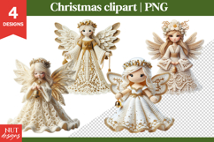 Knitted Christmas Clipart, Christmas Crochet Angel Clipart Product Image 1