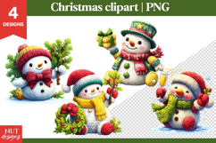 Knitted Christmas Clipart, Cute Christmas Snowman Clipart Product Image 1