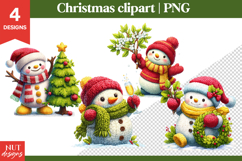 Knitted Christmas Clipart, Cute Christmas Snowman Clipart Product Image 1