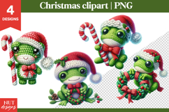 Knitted Christmas Clipart, Christmas Crochet Frog Clipart Product Image 1