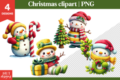 Knitted Christmas Clipart, Cute Christmas Snowman Clipart Product Image 1