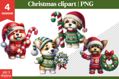 Knitted Christmas Clipart, Cute Christmas Dogs Clipart PNG Product Image 1