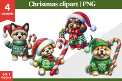 Knitted Christmas Clipart, Cute Christmas Dogs Clipart PNG Product Image 1