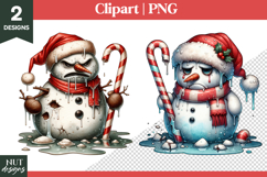 Grumpy snowman Christmas Clipart Melting Angry Snowman Product Image 1