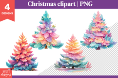 Christmas Clipart, Watercolor Rainbow Christmas Trees PNG Product Image 1