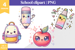 Back to School clipart, Iridescent Kawaii School Mascot DTF Product Image 1