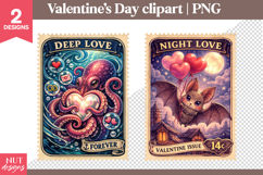 Valentines day clipart Romantic Octopus Valentine Postage Product Image 1