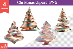 Christmas Clipart, Metallic Spiral Christmas Trees PNG Product Image 1