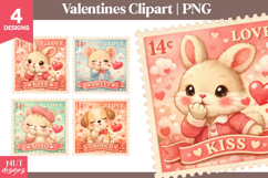 Valentines day clipart Kissing baby animals Bunny Kitten Product Image 1