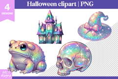 Pastel Halloween Clipart Iridescent Castle Skull Frog Hat Product Image 1
