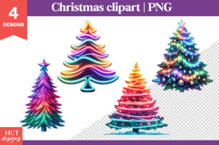 Glow Christmas Clipart, Rainbow Glow Christmas Trees PNG Product Image 1