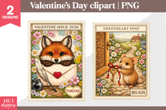 Valentines day clipart Valentine Animal Postage Clipart Product Image 1