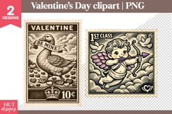 Valentines day clipart Cupid and Goose Valentine Stamps Product Image 1