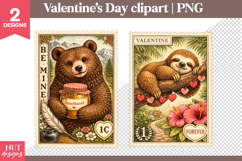 Valentines day clipart Bear and Sloth Valentine Postage Product Image 1