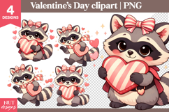 Valentines day clipart Valentine Raccoon girl Clipart Product Image 1