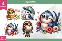Swallow &amp; Nightingale Spring bird clipart, Spring clipart Product Image 1